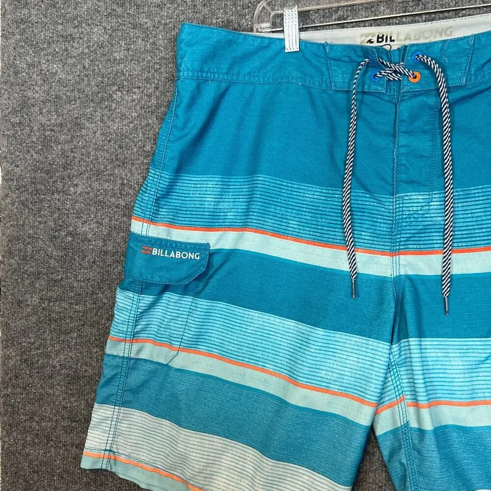 Billabong Swim Trunks Mens 40 Blue Striped Board Shorts Pockets‎ Lightweight